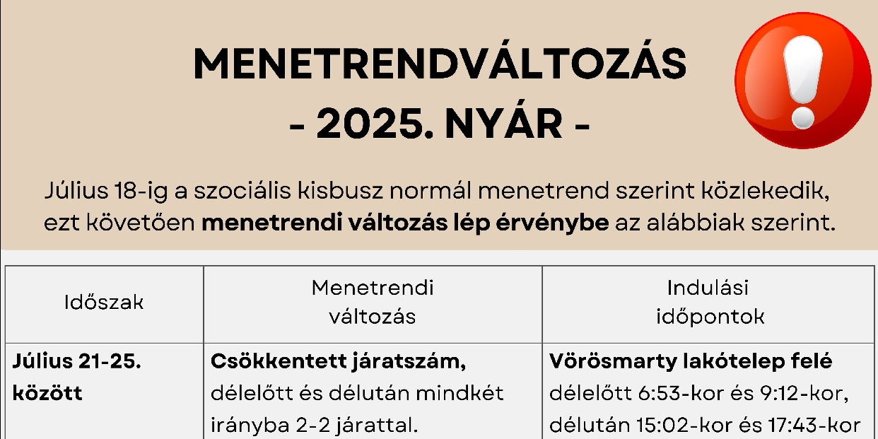Július 21-től változik a kisbuszjárat menetrendje