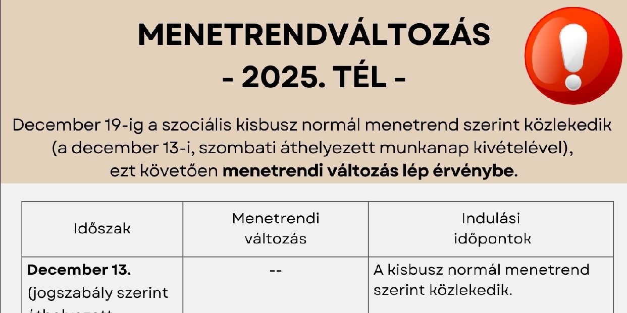 Változik az ünnepek alatt a kisbusz menetrendje