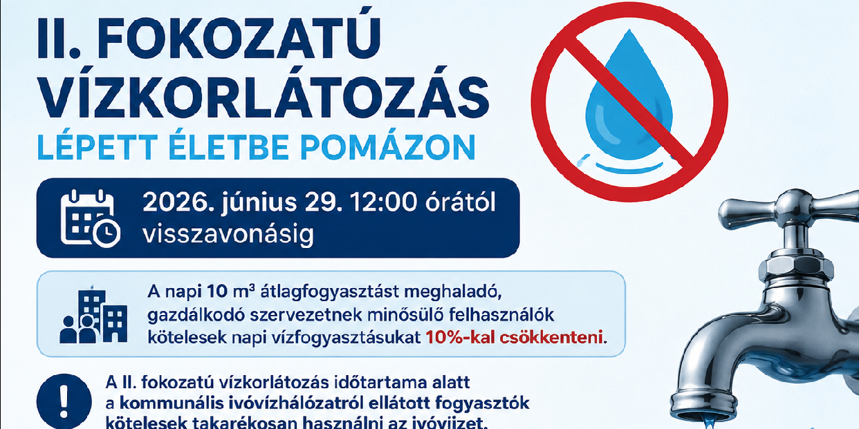 II. fokozatú vízkorlátozás lépett életbe Pomázon