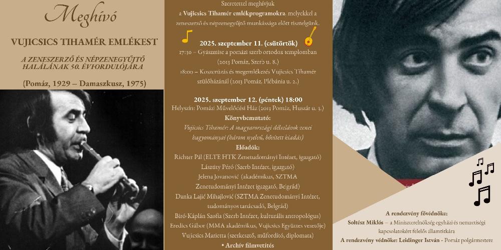 Vujicsics Tihamér emlékest lesz Pomázon 